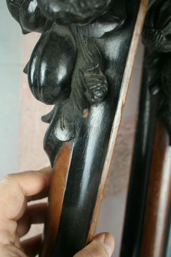 PAIR Dutch Wood Mahogany carved William III cabinet ornaments plaques fruit 1880