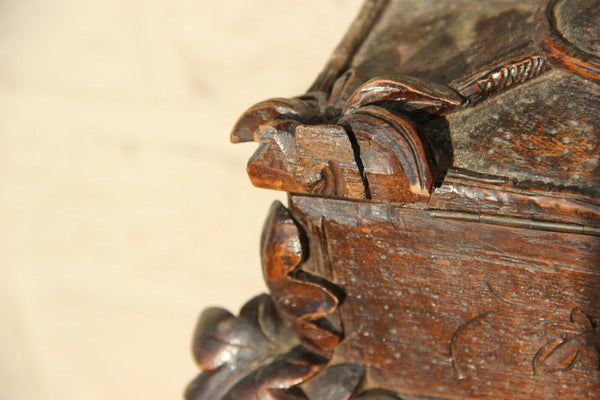 Antique Black forest detailed wood carved jewelry trinket box bird