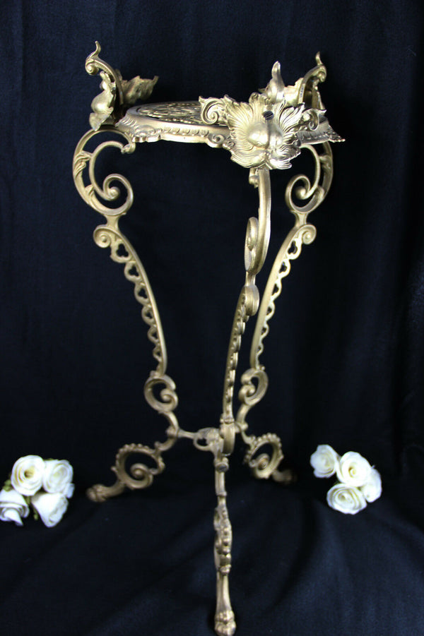 French Vintage 1960 Pedestal plant stand table mythological figurine lion paws