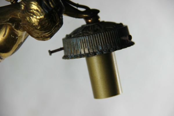 French Angel putti cherubs 3 arms chandelier pendant bronze 1960