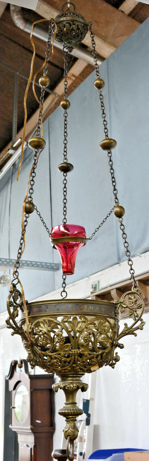 19thc XL Religious altar french bronze Church Chandelier sanctuary pendant