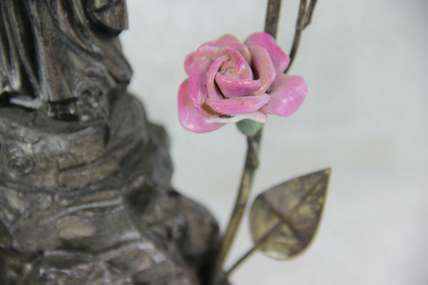 Antique French LOURDES virgin Mary apparition music box ave maria religious