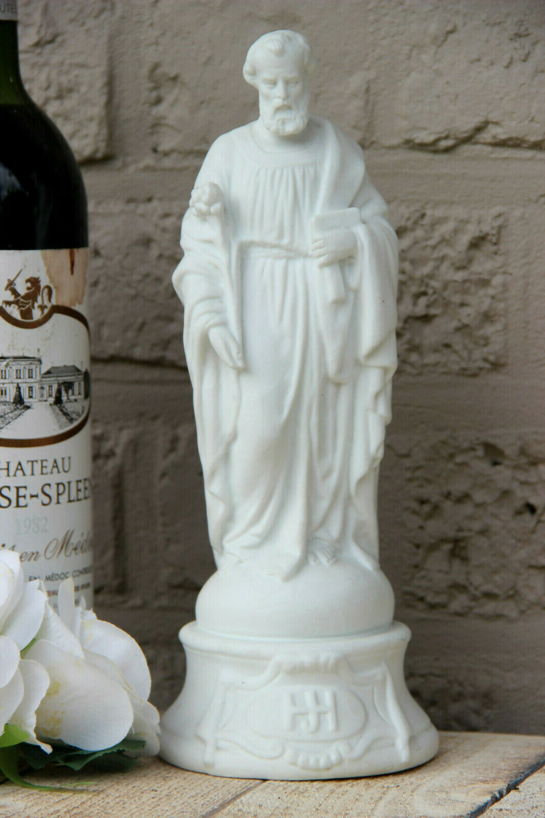 Antique French porcelain bisque saint Joseph statue figurine religious marked