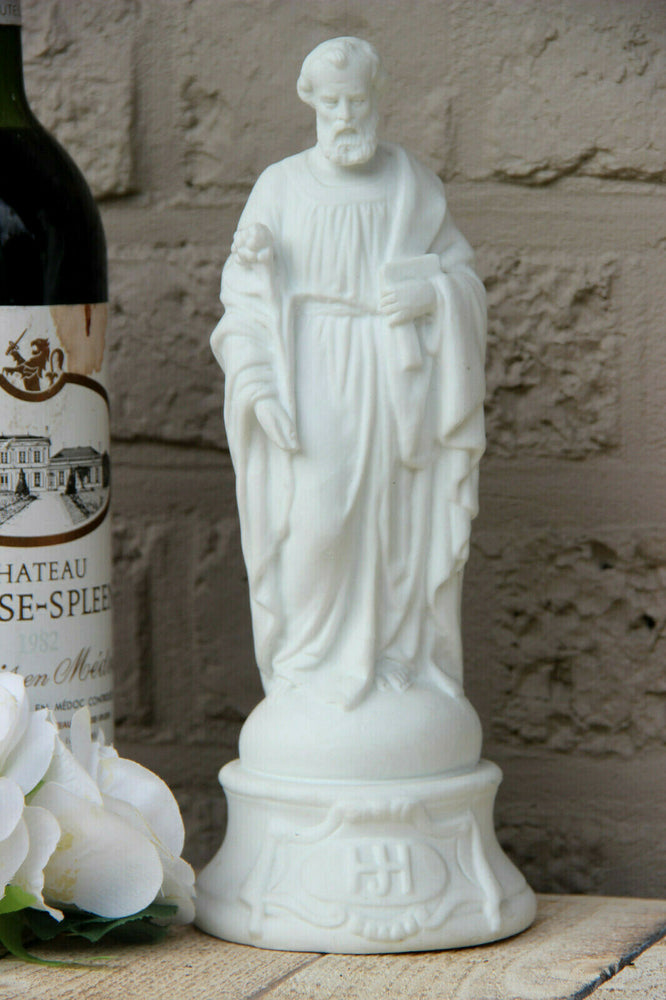Antique French porcelain bisque saint Joseph statue figurine religious marked