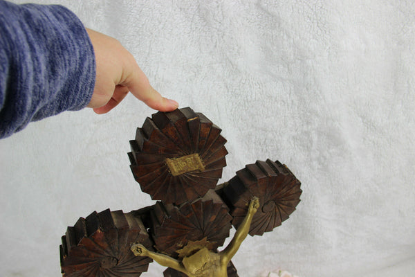 Antique French Wood cardboard French crucifix cross religious