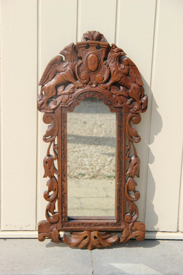 Rare antique 1920 wood carved Dragons gothic Griffin Wall mirror