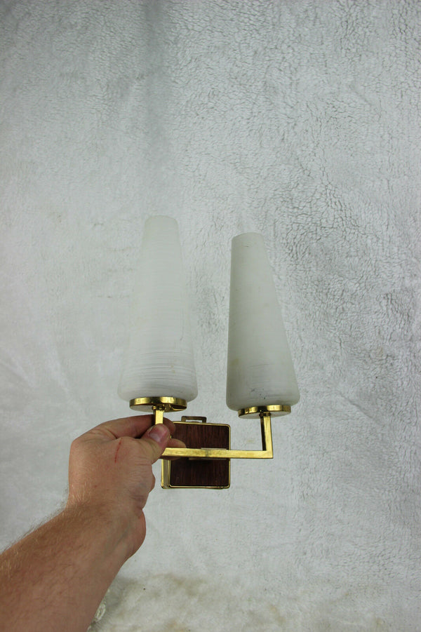 Vintage 1970 teak metal retro wall lights sconces scandinavian