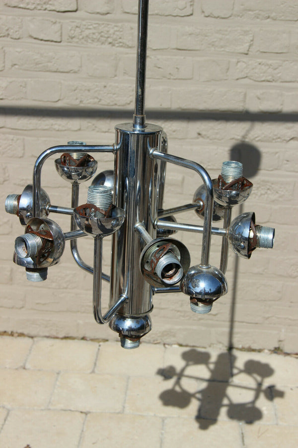 XL 13 GLOBES opaline SPUTNIK ATOMIC Mid century retro chandelier pendant chrome