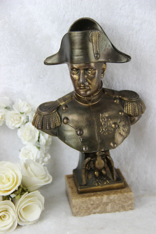 Antique French Bust Napoleon officer eagle bronze spelter Signed marble base