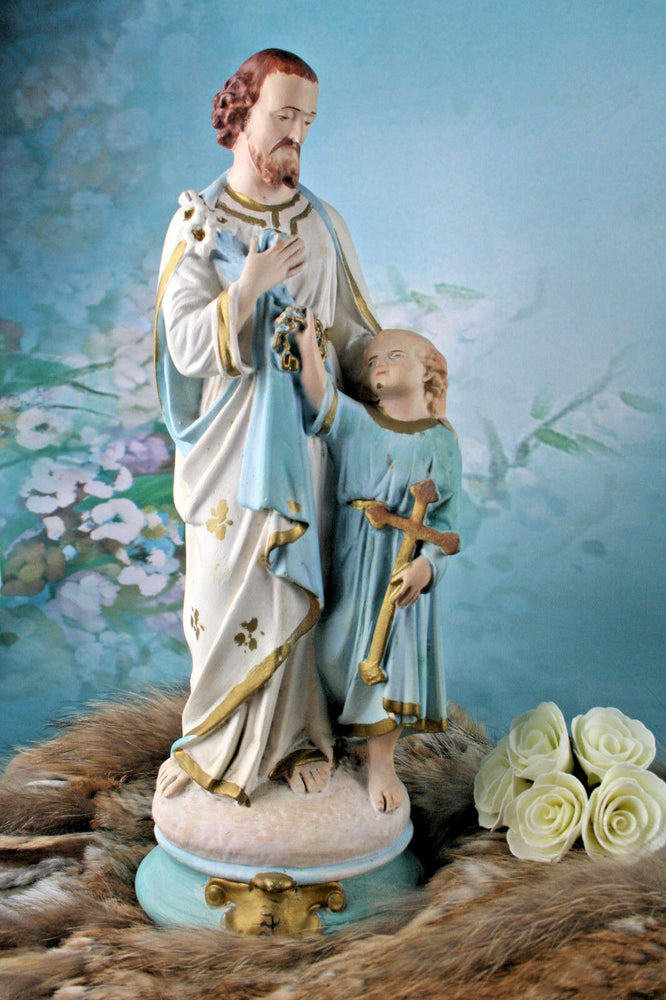 French Biscuit Porcelain Holy Joseph Child statue church religious