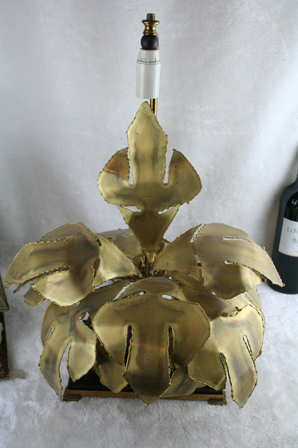 mid century Lamp Dhaeseleer Daniel signed brass copper palm tree leaves lamp