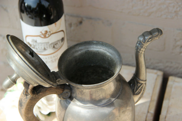 Antique 18thc very old FLEMISH pewter tea coffee pot dragon gothic castle