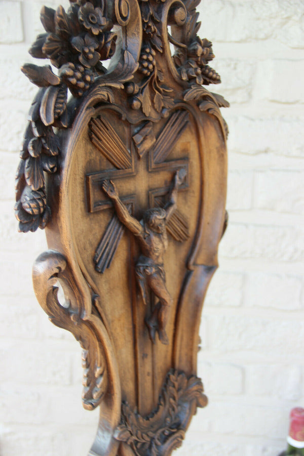 Antique German black forest wood carved crucifix cross Religious top