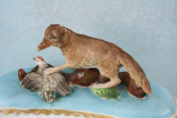 Antique French vieux Paris Porcelain Inkwell fox hunting pheasant 19th c