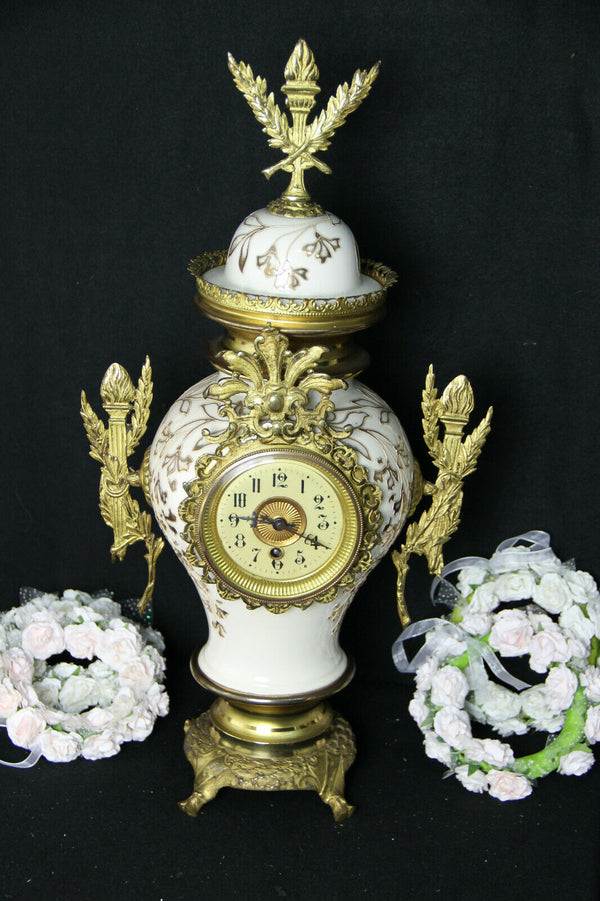 French antique Faience art nouveau mantel clock 1900