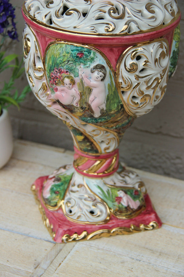 Vintage italian Capodimonte porcelain putti angels Vase 1960