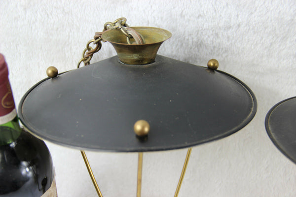 PAIR mid century Maison Arlus France 1960 pendant lantern lamps metal brass