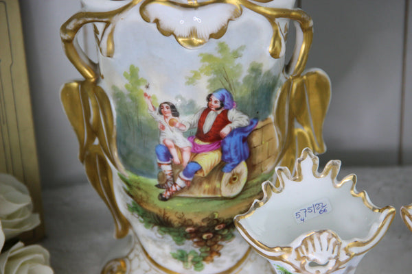 Stunning set Antique Vieux old paris porcelain Vases victorian lady portrait
