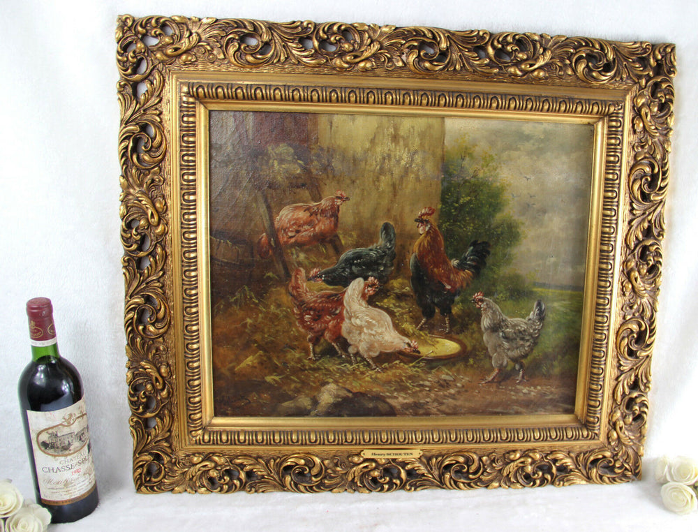 Top listed Henry Schouten oil canvas chicken rooster animal painting framed