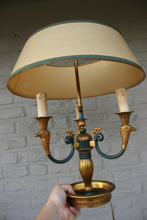 Vintage French bouillotte Empire eagle head bronze table lamp