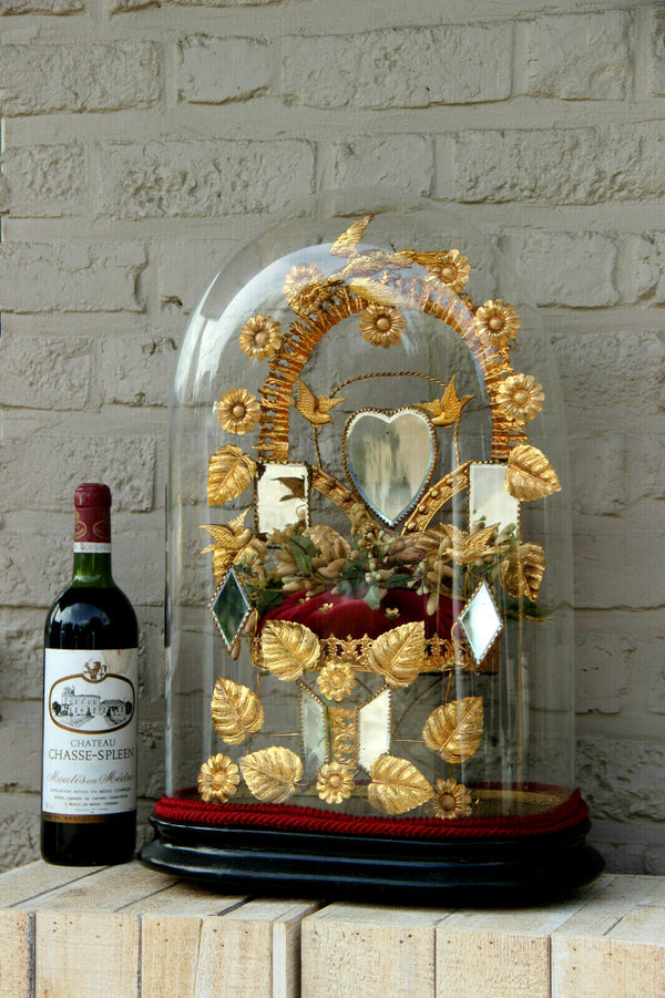 Antique Victorian Bridal wedding dome Globe Glass with tiara wax mirrors