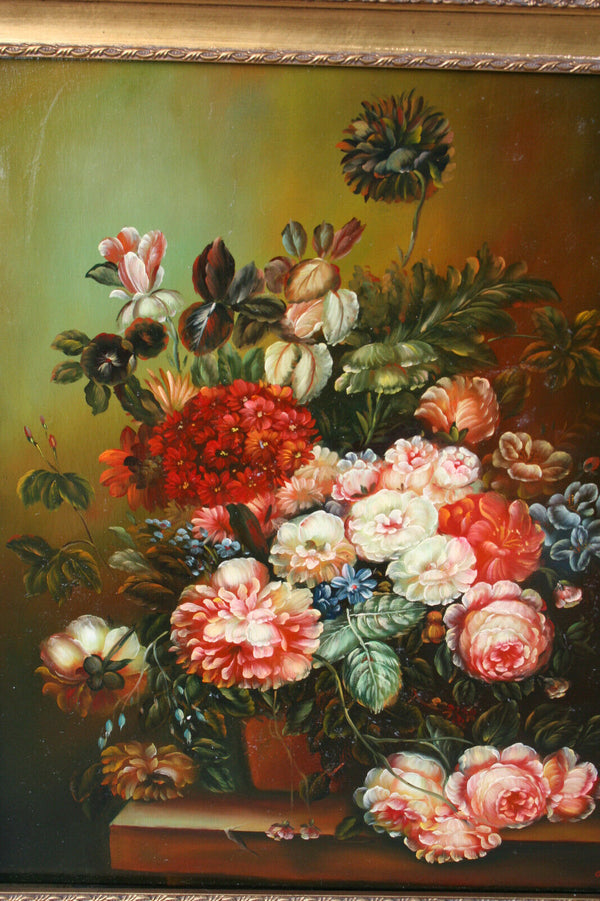 Gorgeous  flanders school oil canvas painting signed Floral still live 1960's