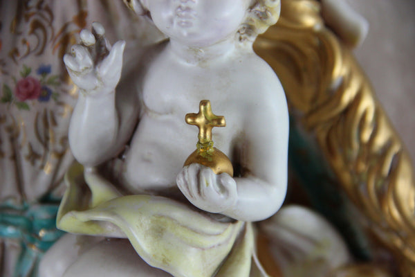 Stunning XL Pattarino School terracotta polychrome Madonna child italian angels
