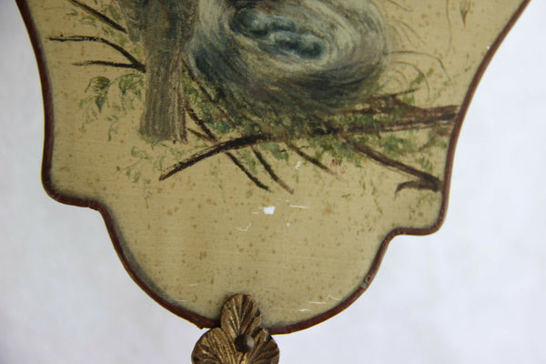 PAIR 19th c Antique French silk paint birds Fireplace screen face napoleon III