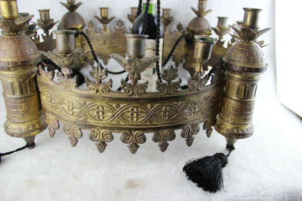 RARE Antique 1900 Monastery Church candle Holder gothic Chandelier religious n2
