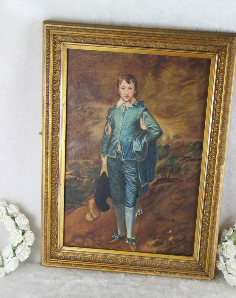 Gorgeous oil panel painting blue boy romantic after gainsborough 1970's