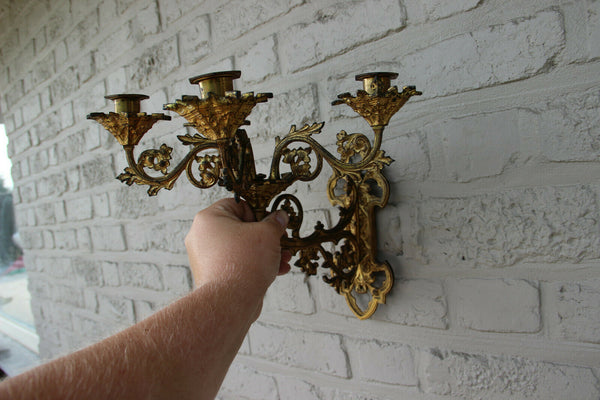 PAIR antique neo gothic Church Wall candlelabras candle holder sconces religious
