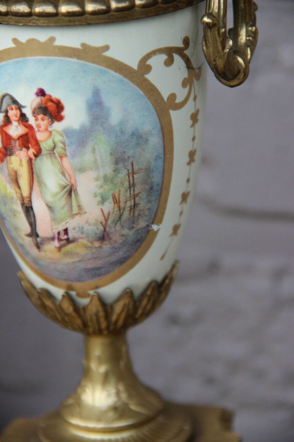 Stunning French Porcelain Clock set urns vases victorian romantic theme