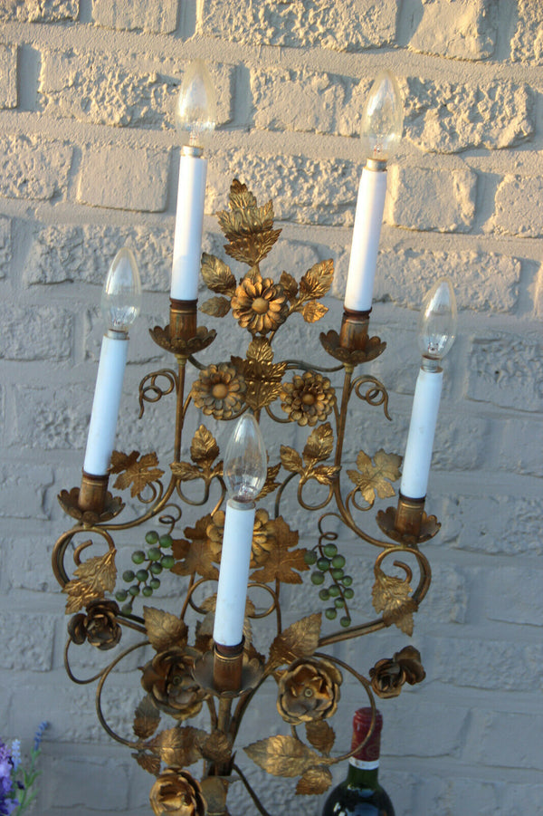 Rare XXL Antique church Altar candelabra Lamp Dragon figurines glass grapes