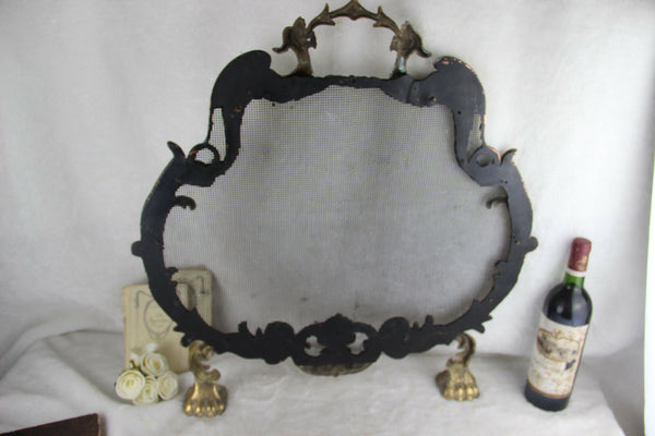 Gorgeous Gothic Dragon griffin castle French 1960 Fireplace screen brass