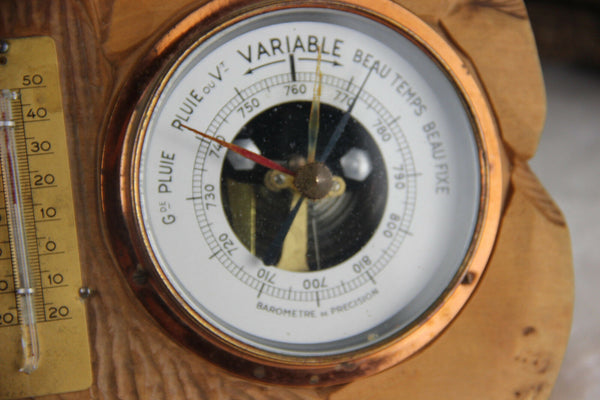Vintage Hand Carved Black Forest Bear Barometer Stand Weather Station German