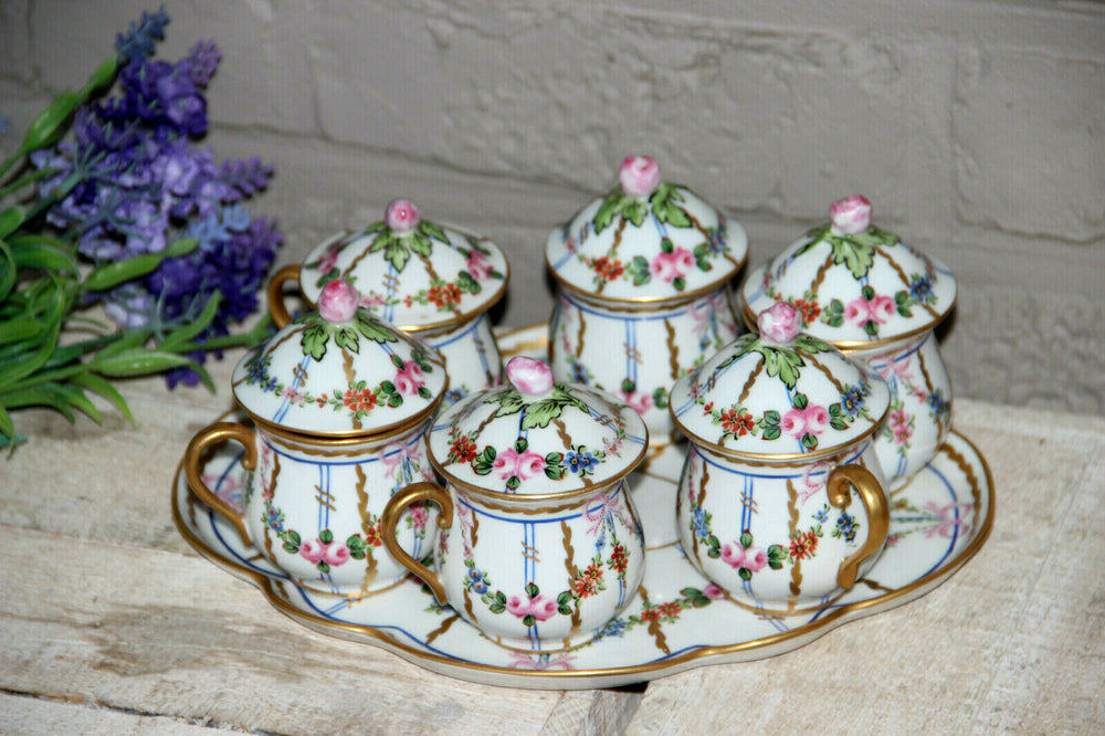 Gorgeous antique DELVAUX Paris porcelain 6 Creamer pot set porcelain plate