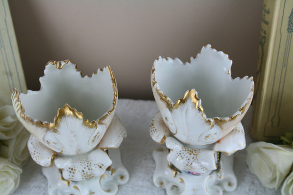 Exclusive pair 19th c cute paris porcelain Vases floral decor
