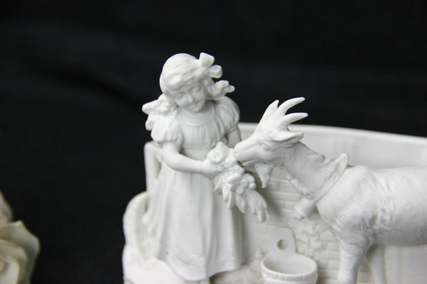Bisque porcelain antique Group goat planter jardiniere statue