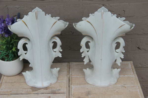 PAIR antique vieux paris hand paint floral porcelain vases 19th c