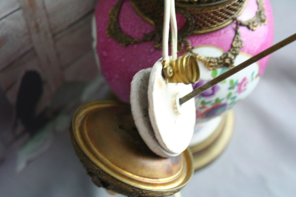 rare Porcelain German 1950's Lamp flowers table bronze