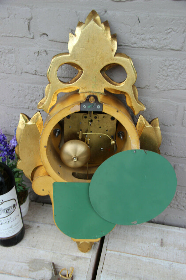 Mid-Century Swedish Gilt Carved Wood Wall Clock  Westerstrand, 1960s