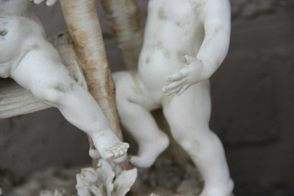LARGE italian capodimonte marked porcelain bisque putti cherub group swing
