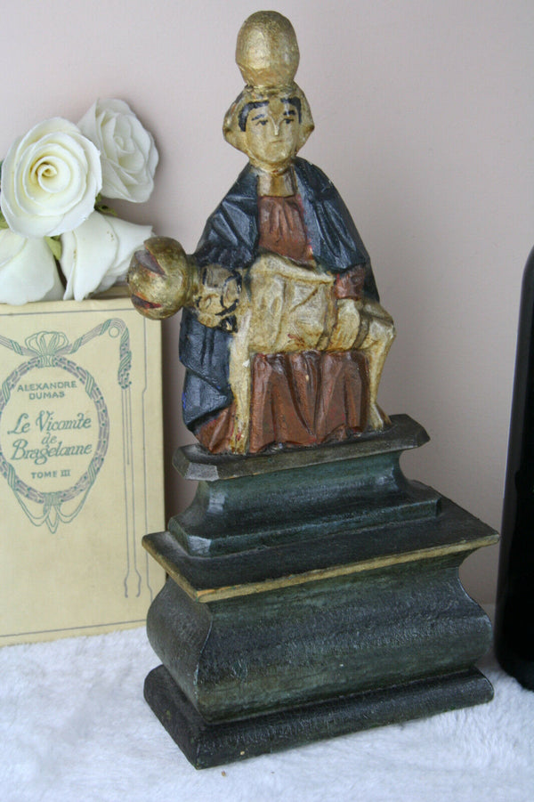 Antique Religious 19thc European pieta wood carved polychrome rest Rare piece