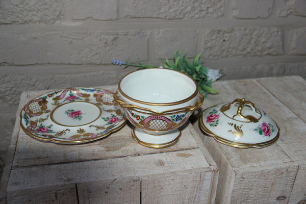 French vintage Pillivuyt Porcelain Centerpiece bonbonniere box bowl on plate