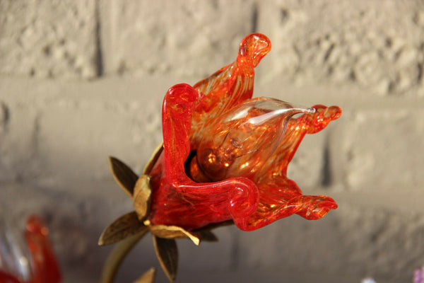 French Vintage bronze putti table lamp red Murano glass shades