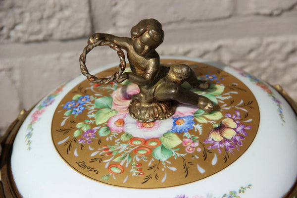French Limoges putti angels caryatid Centerpiece porcelain Bowl rare