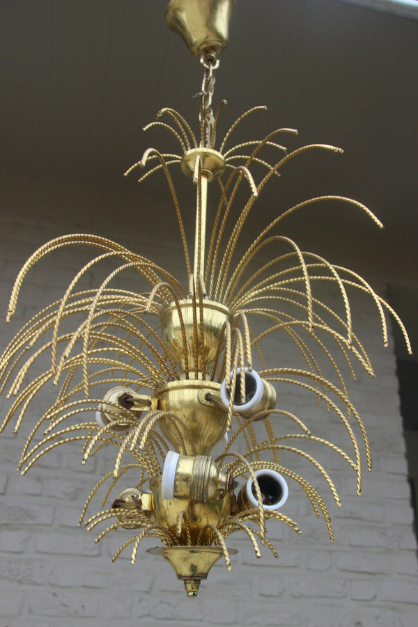 Mid century 1960 brass metal  maison jansen era palm tree chandelier pendant n2