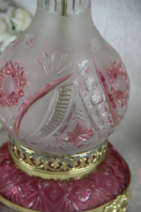 Gorgeous Bohemian Czech pink clear crystal glass cut Table desk lamp pendants