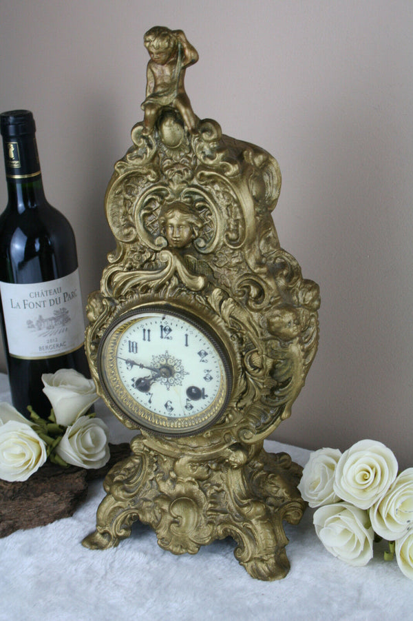 Gorgeous antique French brass putti angels clock 1900