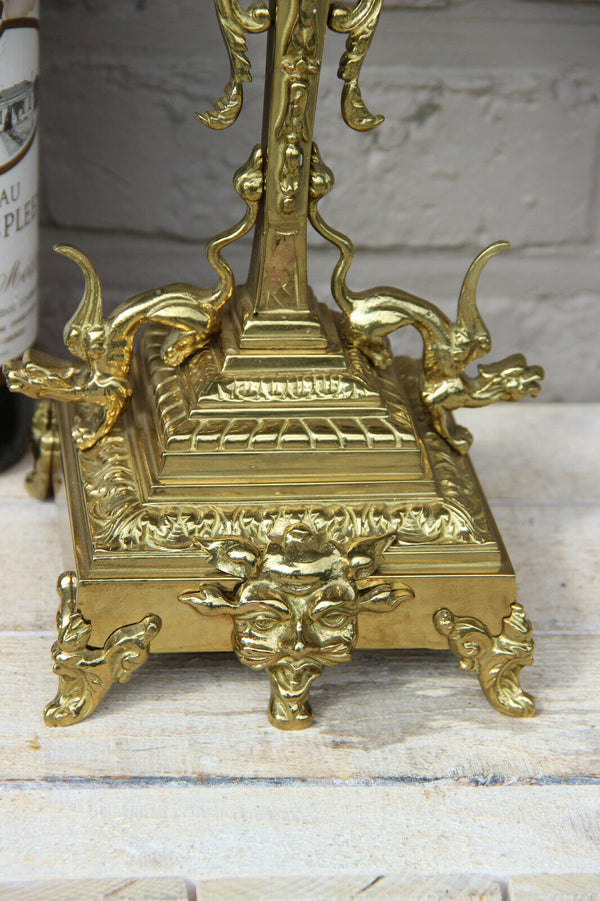 HUGE Rare pair bronze Figural gothic castle Dragons Candelabras candle holder